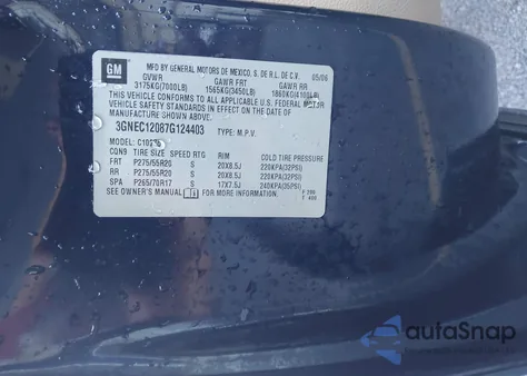 2007 Chevrolet Avalanche 1500 Ltz from USA, damaged, VIN 3GNEC12087G124403